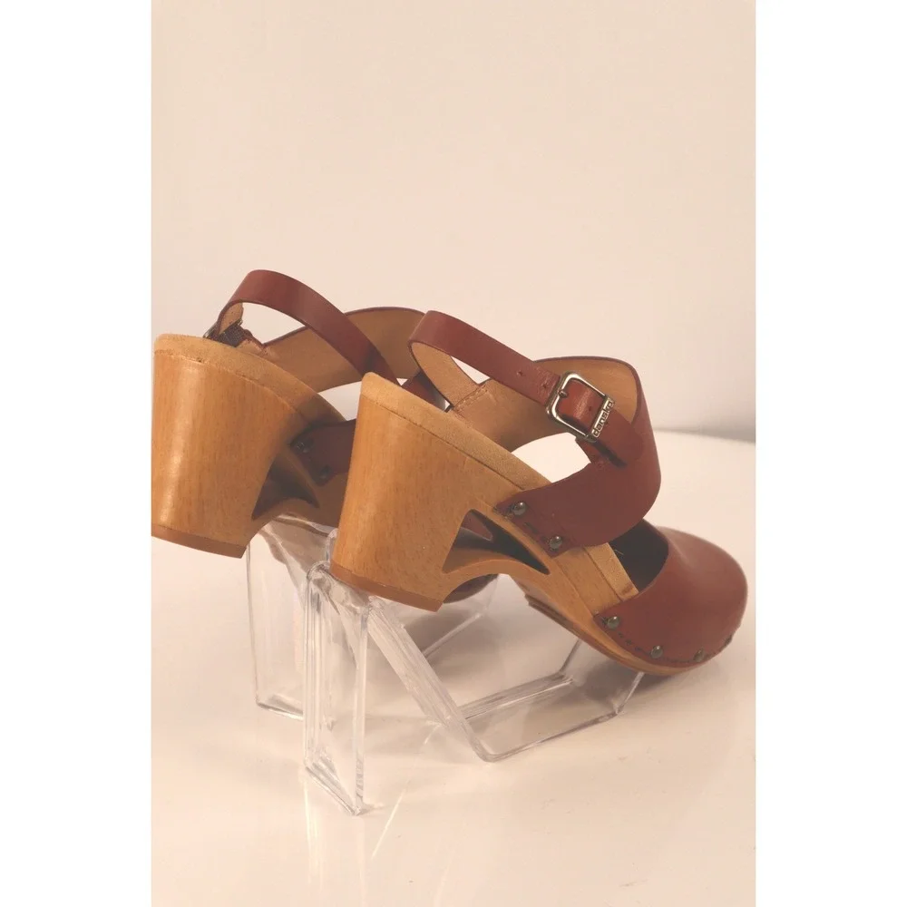 Dansko Brown Leather Slingback Clog Platform Heels Studded Wood Sole EU39/US 8 - Picture 5 of 8